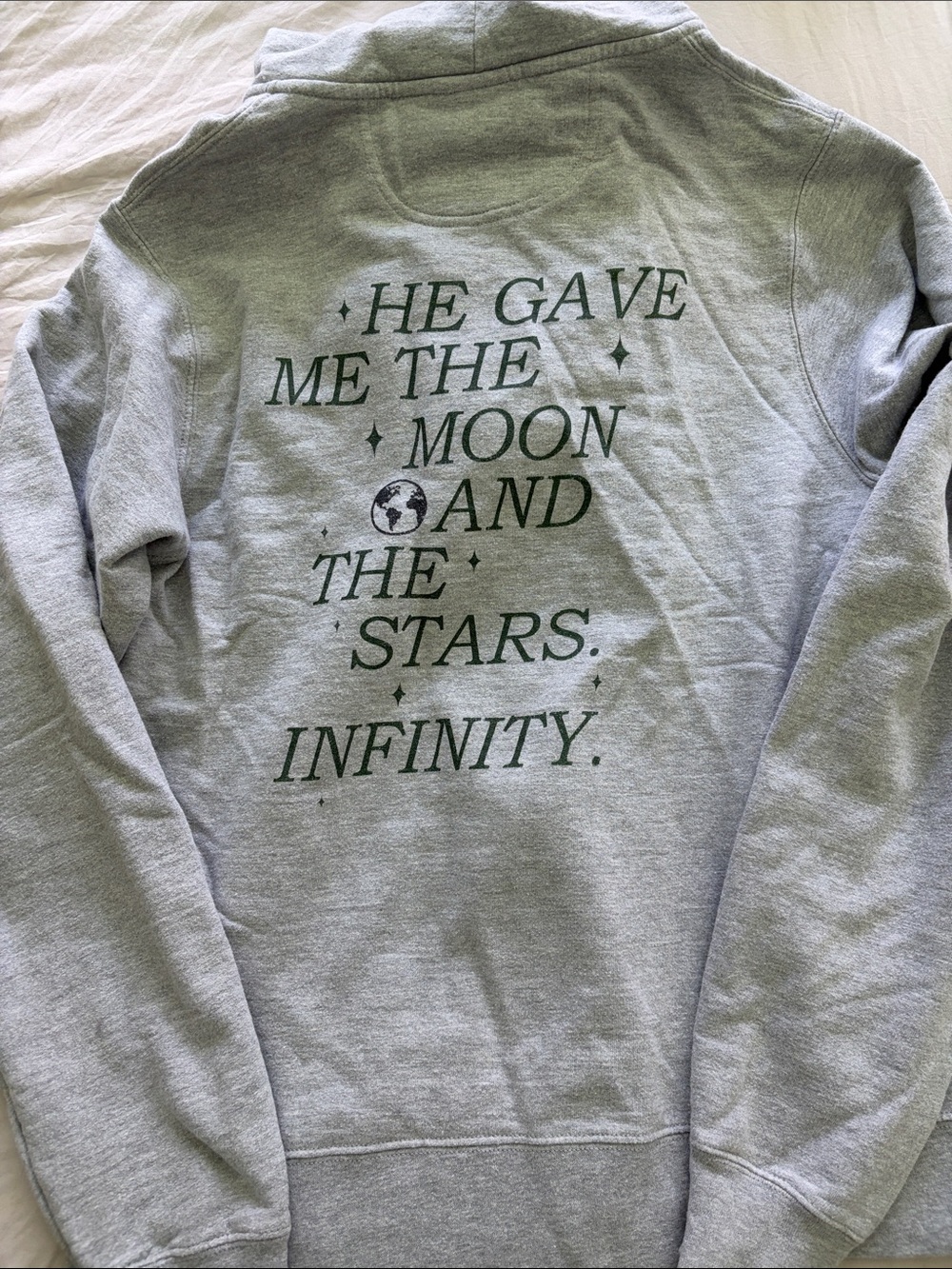 Grey Hoodie with The Summer I Turned Pretty Green Text - 'He Gave Me The Moon'